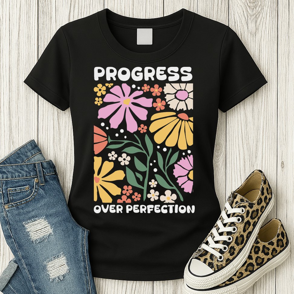 Progress Over Perfection Aba Therapist Behavior Rbt Floral Womens T-Shirt