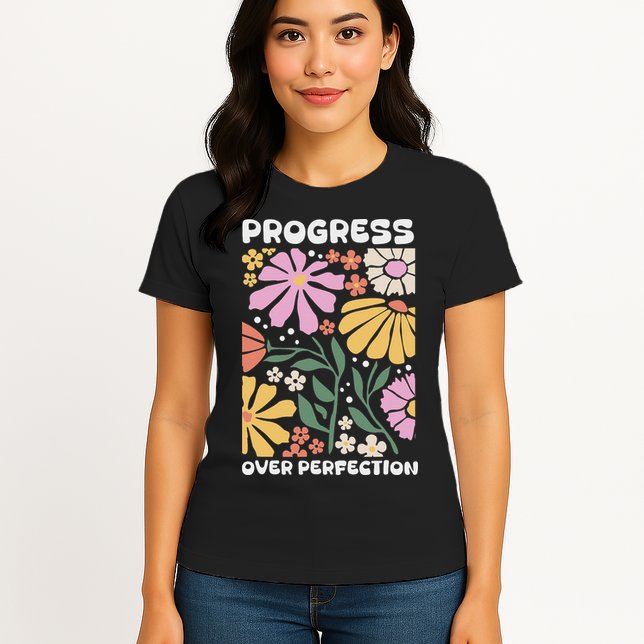 Progress Over Perfection Aba Therapist Behavior Rbt Floral Womens T-Shirt