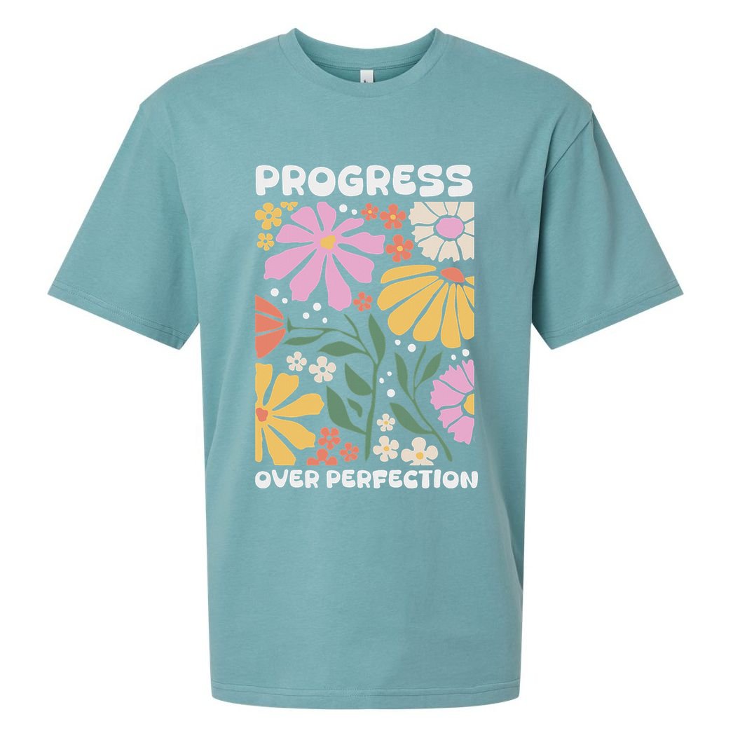 Progress Over Perfection Aba Therapist Behavior Rbt Floral Sueded Cloud Jersey T-Shirt