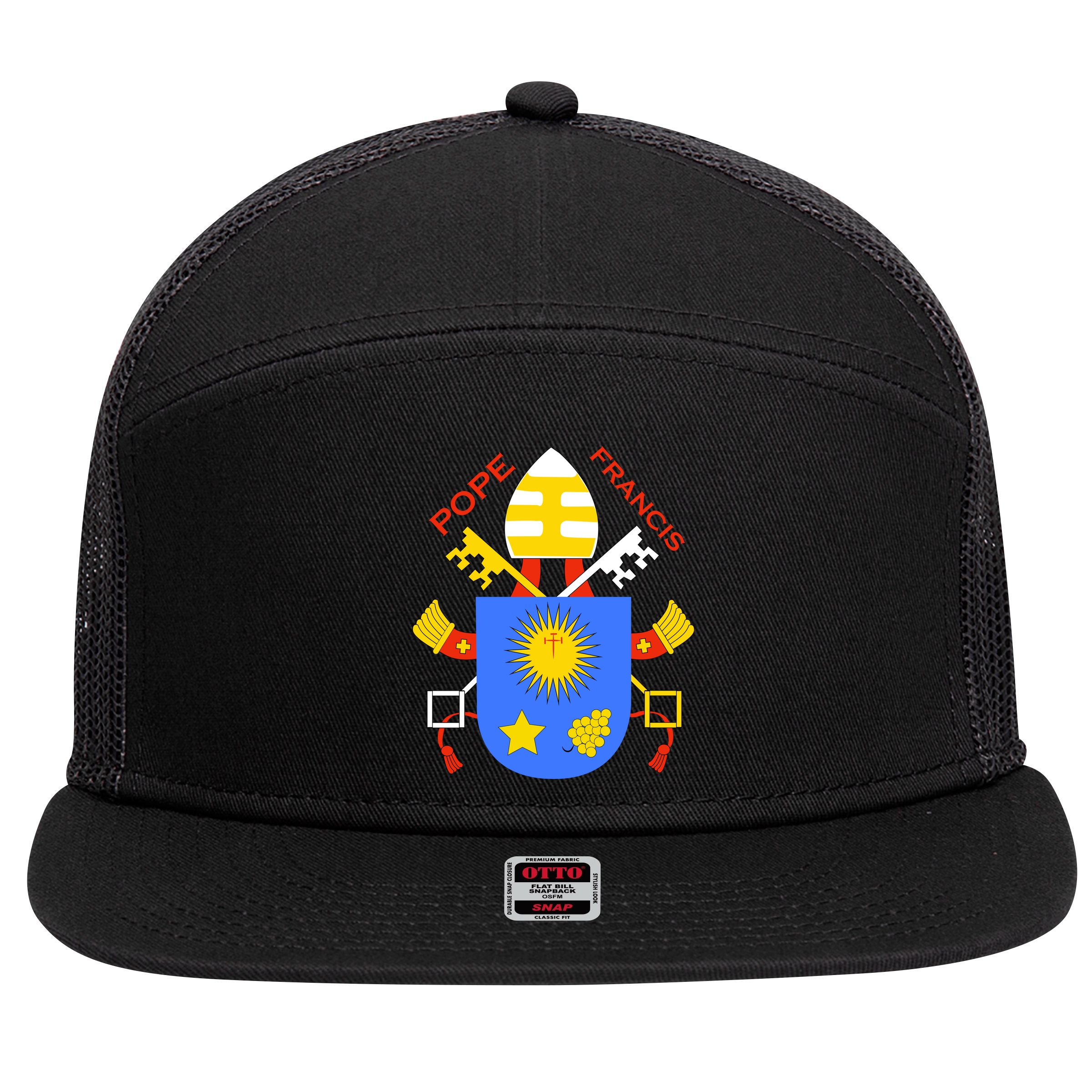Pope Francis Emblem Christianity 7 Panel Mesh Trucker Snapback Hat