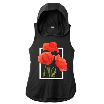 Poppy Flowers Ladies PosiCharge Tri-Blend Wicking Draft Hoodie Tank