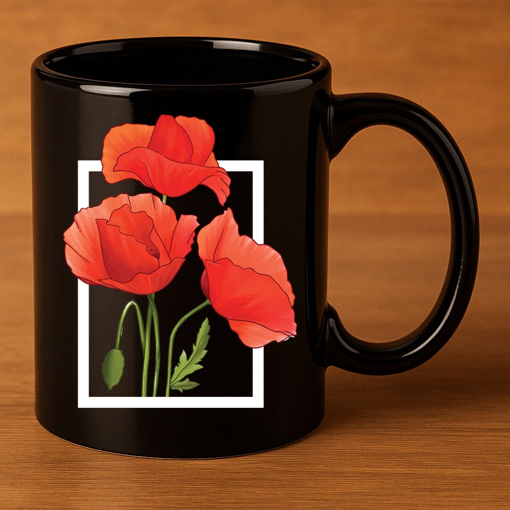 Poppy Flowers 11oz C Handle Ceramic Mug