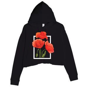 Poppy Flowers Crop Fleece Hoodie