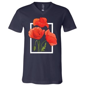 Poppy Flowers V-Neck T-Shirt