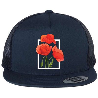 Poppy Flowers Flat Bill Trucker Hat