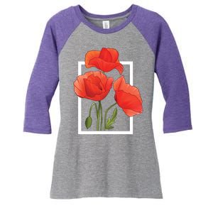 Poppy Flowers Women's Tri-Blend 3/4-Sleeve Raglan Shirt