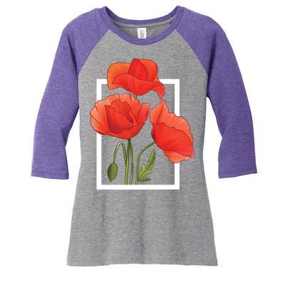 Poppy Flowers Women's Tri-Blend 3/4-Sleeve Raglan Shirt