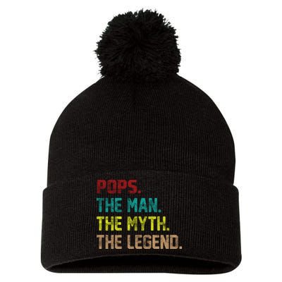Pops The Man The Myth The Legend Funny Grandpa Pom Pom 12in Knit Beanie