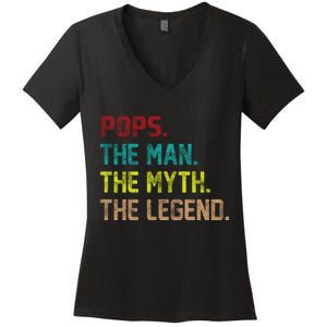 Pops The Man The Myth The Legend Funny Grandpa Women's V-Neck T-Shirt