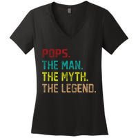 Pops The Man The Myth The Legend Funny Grandpa Women's V-Neck T-Shirt