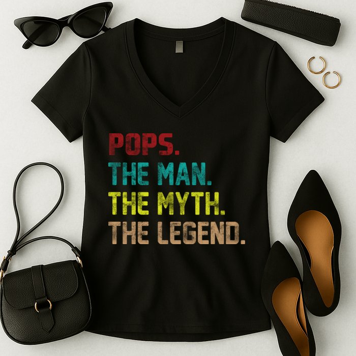 Pops The Man The Myth The Legend Funny Grandpa Women's V-Neck T-Shirt
