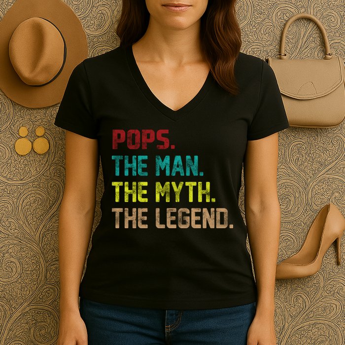 Pops The Man The Myth The Legend Funny Grandpa Women's V-Neck T-Shirt