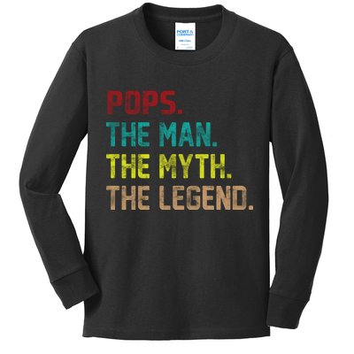 Pops The Man The Myth The Legend Funny Grandpa Kids Long Sleeve Shirt