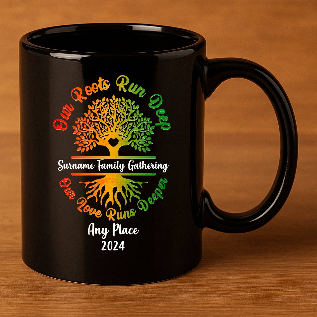 Personalize Our Roots Run Deep Family Reunion Custom 11oz C Handle Ceramic Mug