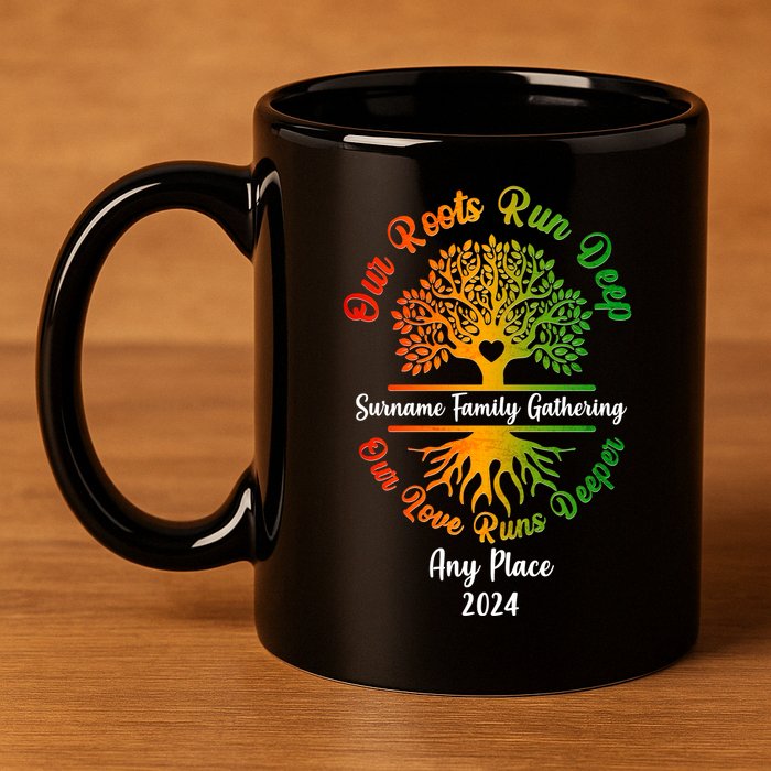 Personalize Our Roots Run Deep Family Reunion Custom 11oz C Handle Ceramic Mug