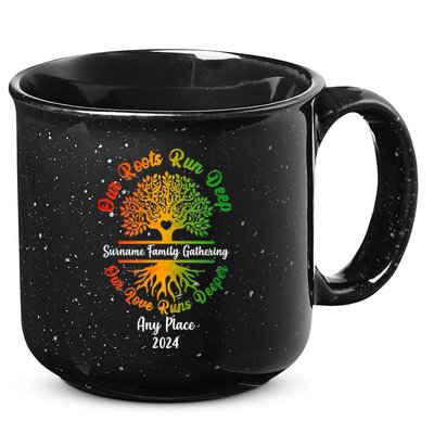 Personalize Our Roots Run Deep Family Reunion Custom 15oz Campfire Ceramic Mug