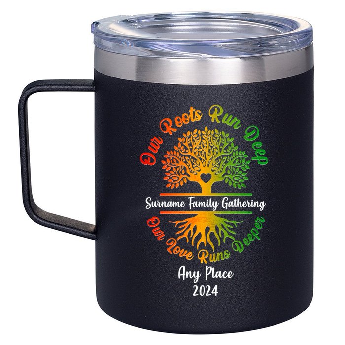 Personalize Our Roots Run Deep Family Reunion Custom 12oz Stainless Steel Coffee Mug
