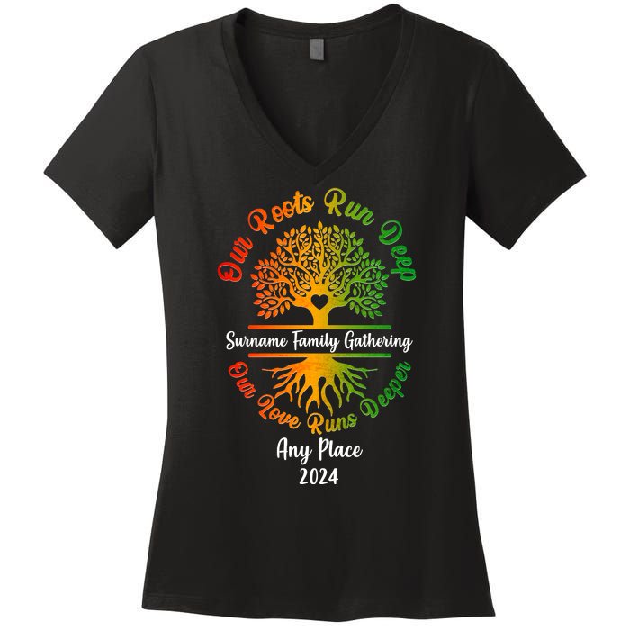 Personalize Our Roots Run Deep Family Reunion Custom Women's V-Neck T-Shirt