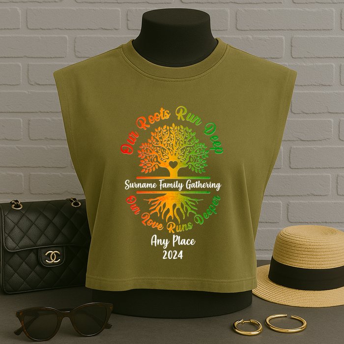 Personalize Our Roots Run Deep Family Reunion Custom Garment-Dyed Women's Muscle Tee