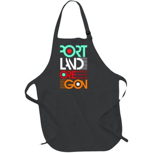 Portland Oregon Retro Typography Full-Length Apron With Pockets