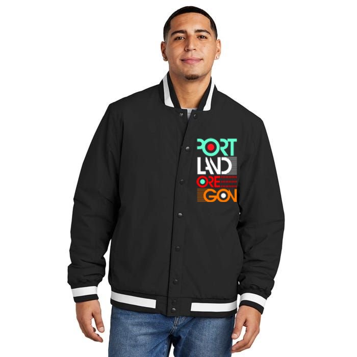 Portland Oregon Retro Typography Insulated Varsity Jacket