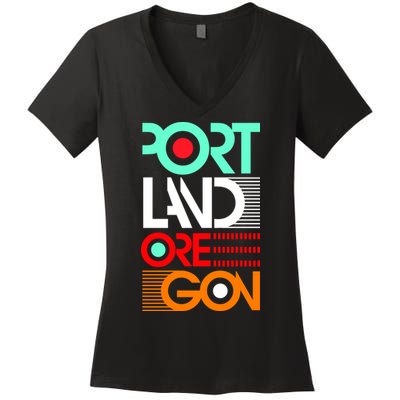 Portland Oregon Retro Typography Women's V-Neck T-Shirt