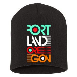 Portland Oregon Retro Typography Short Acrylic Beanie