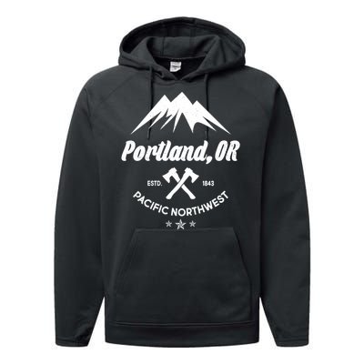 Portland Oregon Estd1843 Pacific Northwest Performance Fleece Hoodie