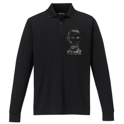 Portrait of Abraham Lincoln Performance Long Sleeve Polo