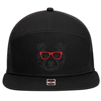 Portrait of Bear with glasses 7 Panel Mesh Trucker Snapback Hat