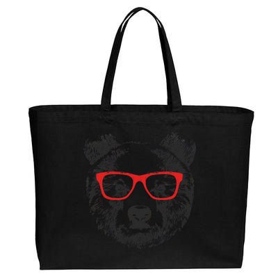 Portrait of Bear with glasses Cotton Canvas Jumbo Tote