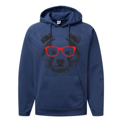 Portrait of Bear with glasses Performance Fleece Hoodie