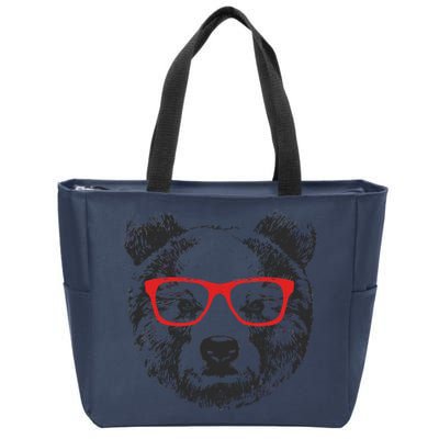 Portrait of Bear with glasses Zip Tote Bag