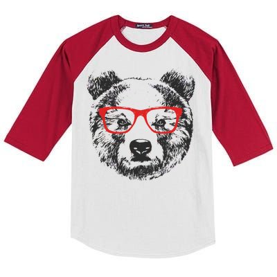 Portrait of Bear with glasses Kids Colorblock Raglan Jersey