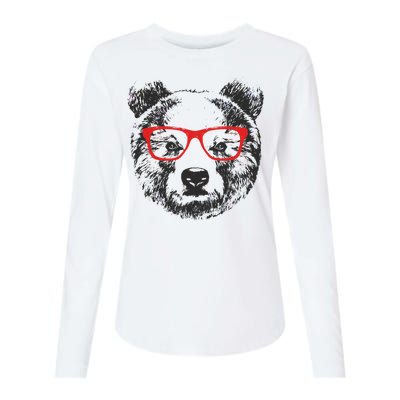 Portrait of Bear with glasses Womens Cotton Relaxed Long Sleeve T-Shirt