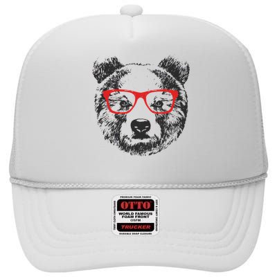 Portrait of Bear with glasses High Crown Mesh Back Trucker Hat