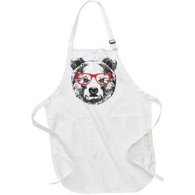 Portrait of Bear with glasses Full-Length Apron With Pockets