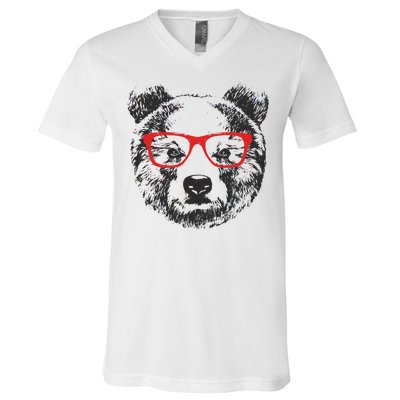 Portrait of Bear with glasses V-Neck T-Shirt