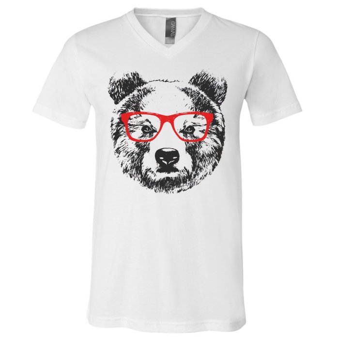 Portrait of Bear with glasses V-Neck T-Shirt