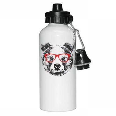 Portrait of Bear with glasses Aluminum Water Bottle