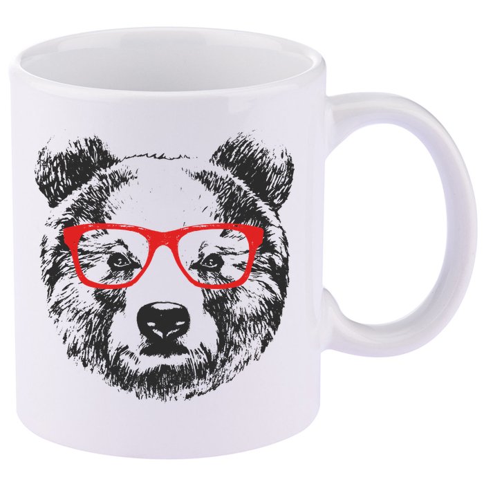 Portrait of Bear with glasses 11oz C Handle Ceramic Mug