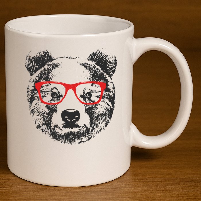Portrait of Bear with glasses 11oz C Handle Ceramic Mug
