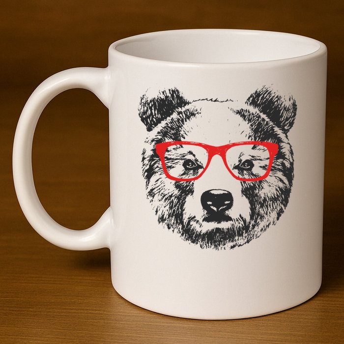 Portrait of Bear with glasses 11oz C Handle Ceramic Mug
