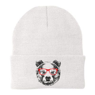 Portrait of Bear with glasses Knit Cap Winter Beanie