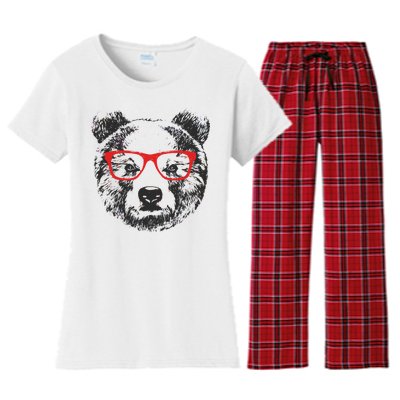 Portrait of Bear with glasses Women's Flannel Pajama Set