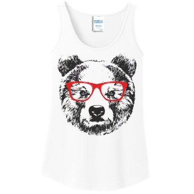 Portrait of Bear with glasses Ladies Essential Tank