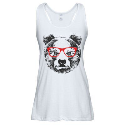Portrait of Bear with glasses Ladies Essential Flowy Tank