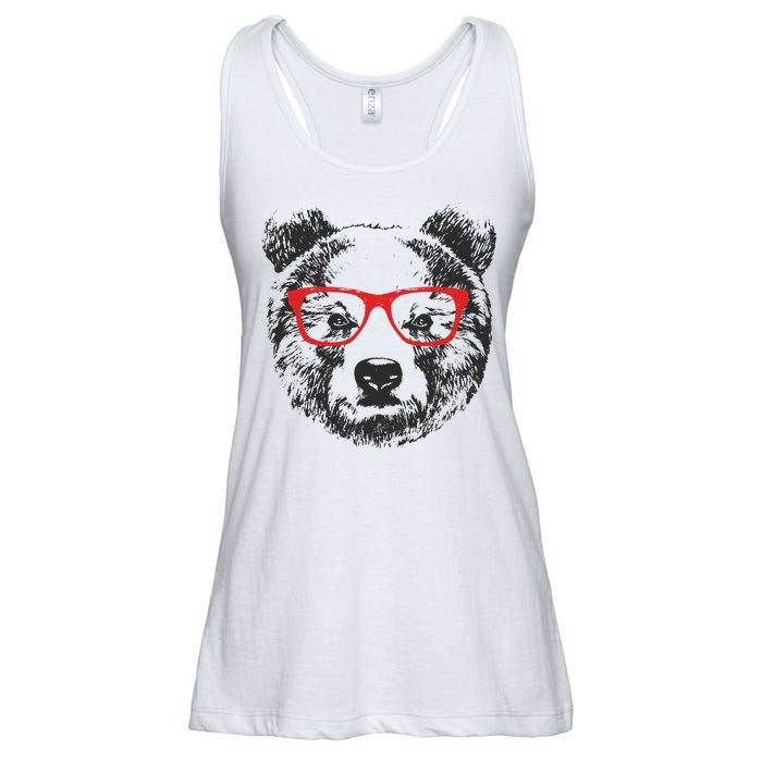 Portrait of Bear with glasses Ladies Essential Flowy Tank