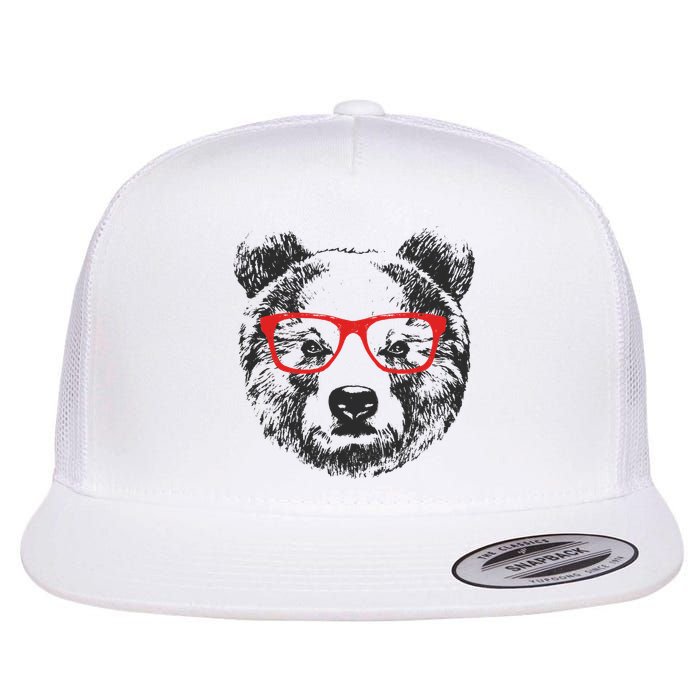 Portrait of Bear with glasses Flat Bill Trucker Hat