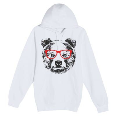 Portrait of Bear with glasses Premium Pullover Hoodie